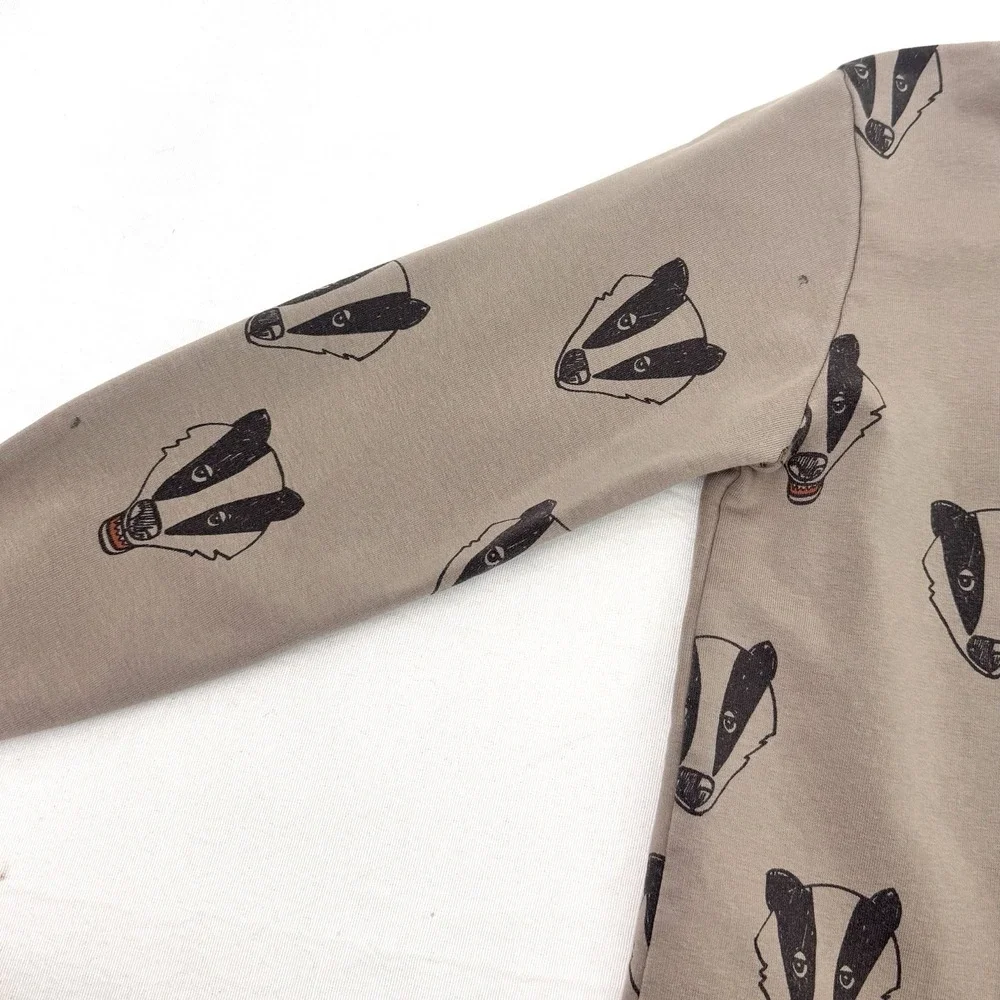 Mini Rodini Taupe Beige Organic Cotton Sweatshirt Long Sleeve Badger Print 110